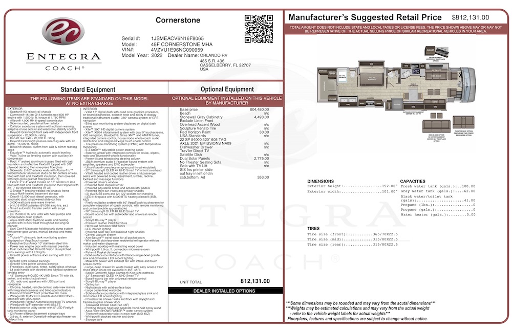 2022 Entegra Cornerstone For Sale