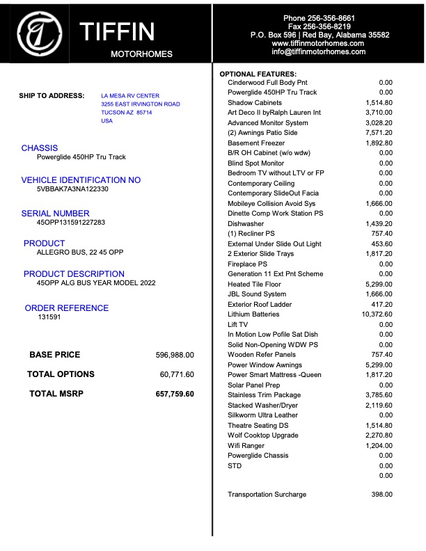 2022 Tiffin Allegro For Sale