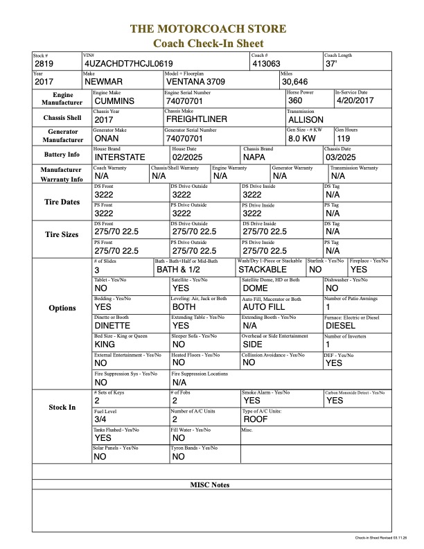 2017 Newmar Ventana  For Sale