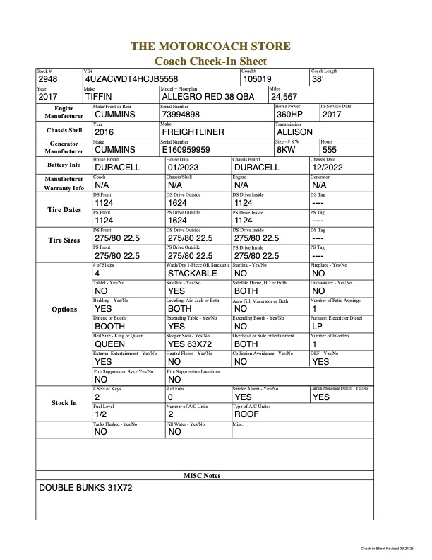 2017 Tiffin For Sale