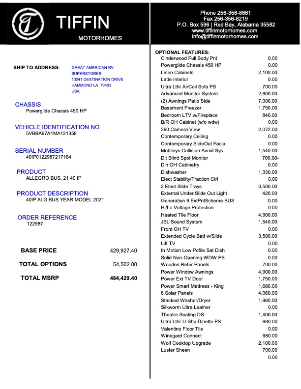 2021 Tiffin Allegro For Sale
